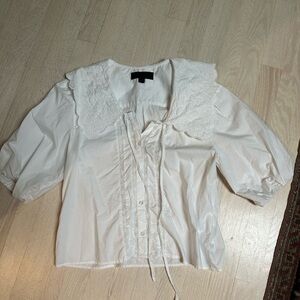 Zara White Lace-Collar Puff-Sleeve Blouse